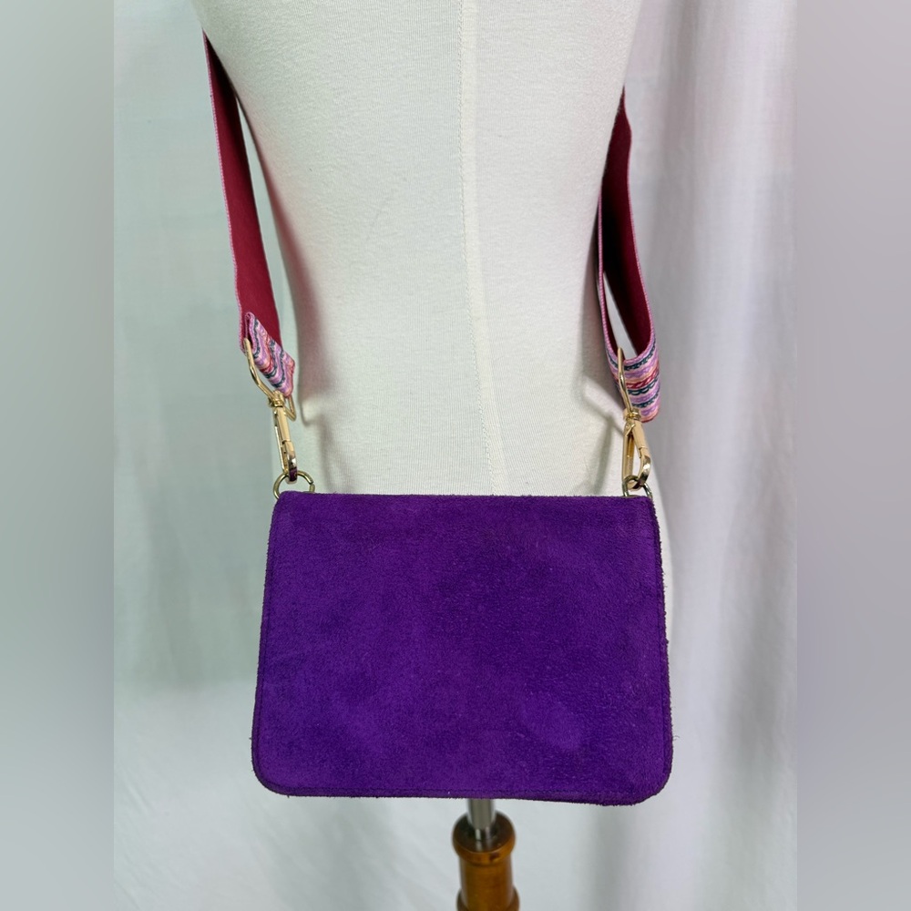 Purple Suede leather Crossbody Bag with Adjustable Wide Strap Be Kind